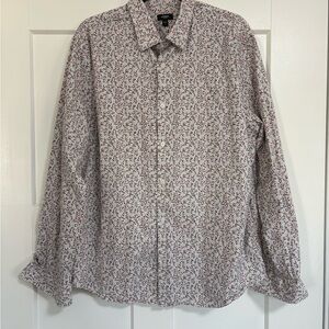 Express Men's Button Down Shirt - White with Red Design